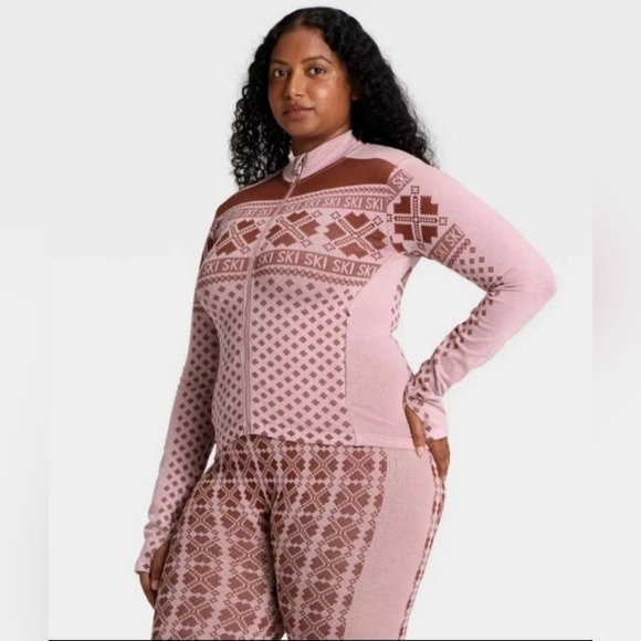 Women's Seamless Fair Isle Printed Full Zip Jacket All In Motion Maroon/Light L - Picture 4 of 5